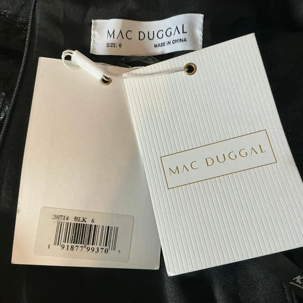 Mac Duggal 20714 High Low A-Line Evening Gown Metallic Black Size 6 Formal Dress - Picture 10 of 12